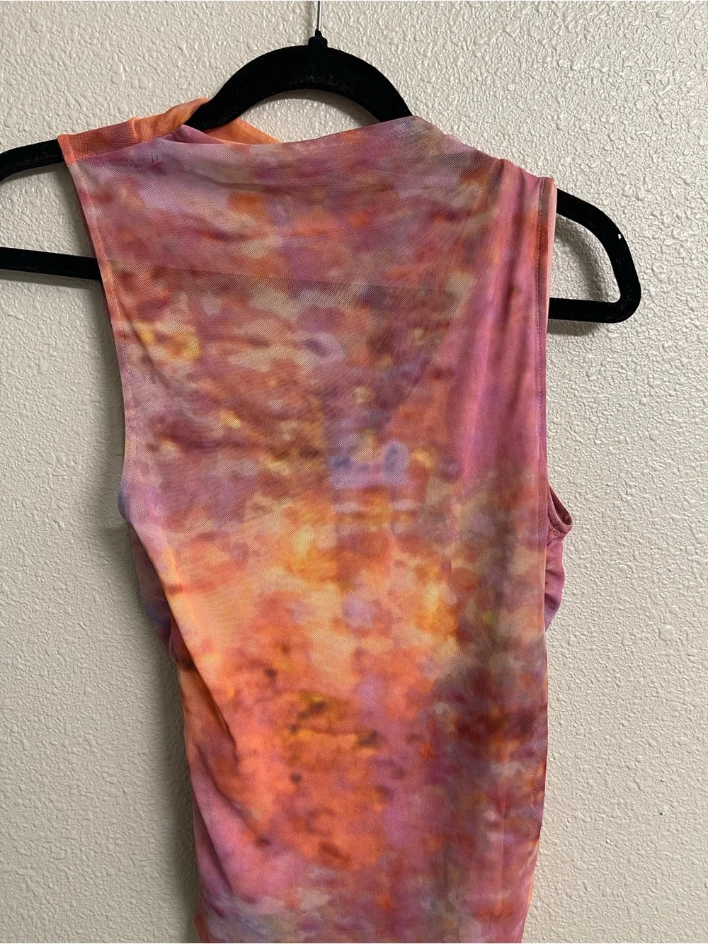 Zara Multicolor Tie-Dye Ruched Tank Top — Pink, Orange & Purple